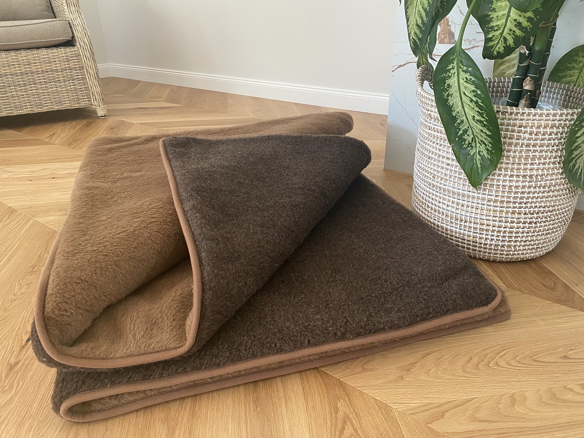 KOŁDRA WEŁNIANA MERYNOS SYBERIA DZIKI BRĄZ + CAMEL CIEMNY 200X200