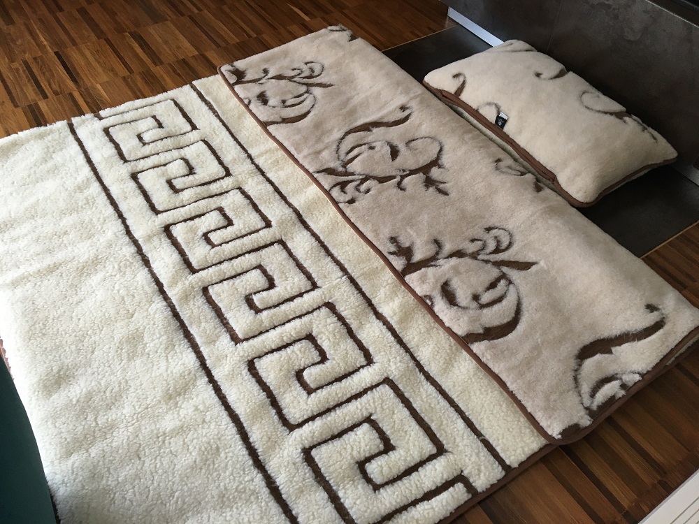 POŚCIEL WEŁNIANA CAMEL BOHO + MERYNOS TUMBLER GREKA 140x200 + MATERAC