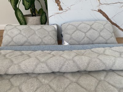 POŚCIEL WEŁNIANA ALPAKA JASNA CARO + MERYNOS TUMBLER JASNO NIEBIESKI 240X200 + MATERAC