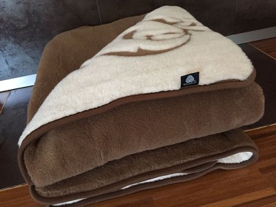 KOŁDRA WEŁNIANA 220X200 CAMEL CIEMNY + CAMEL JASNY SZLACHECKI