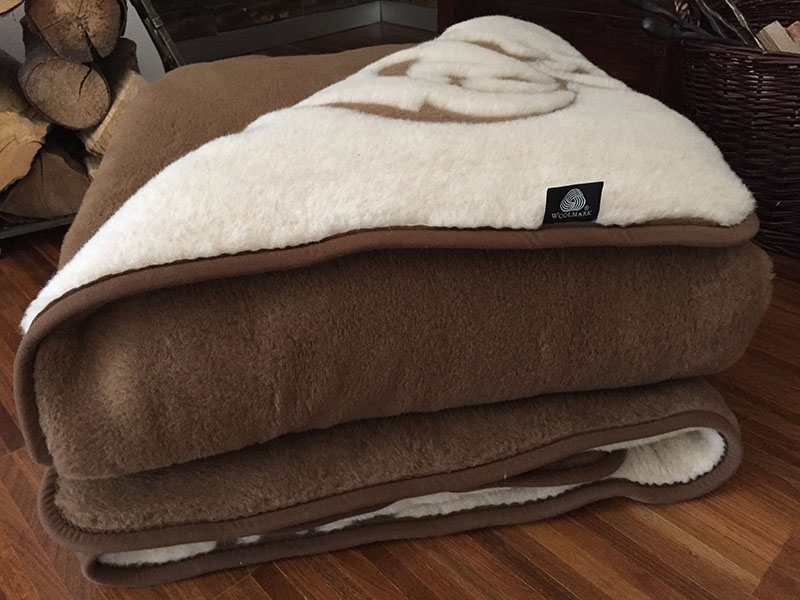 KOŁDRA WEŁNIANA 180X200 CAMEL CIEMNY + CAMEL JASNY SZLACHECKI