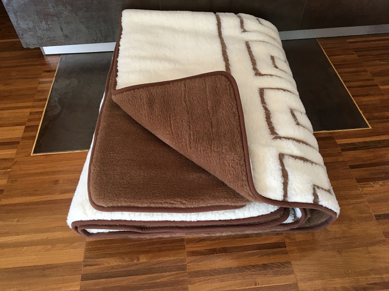 KOŁDRA Z WEŁNY MERYNOS GREKA + CAMEL CIEMNY 160x200