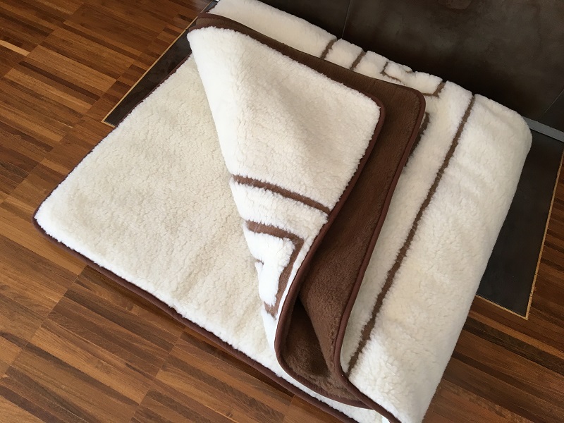 KOŁDRA Z WEŁNY MERYNOS GREKA + CAMEL CIEMNY 160x200