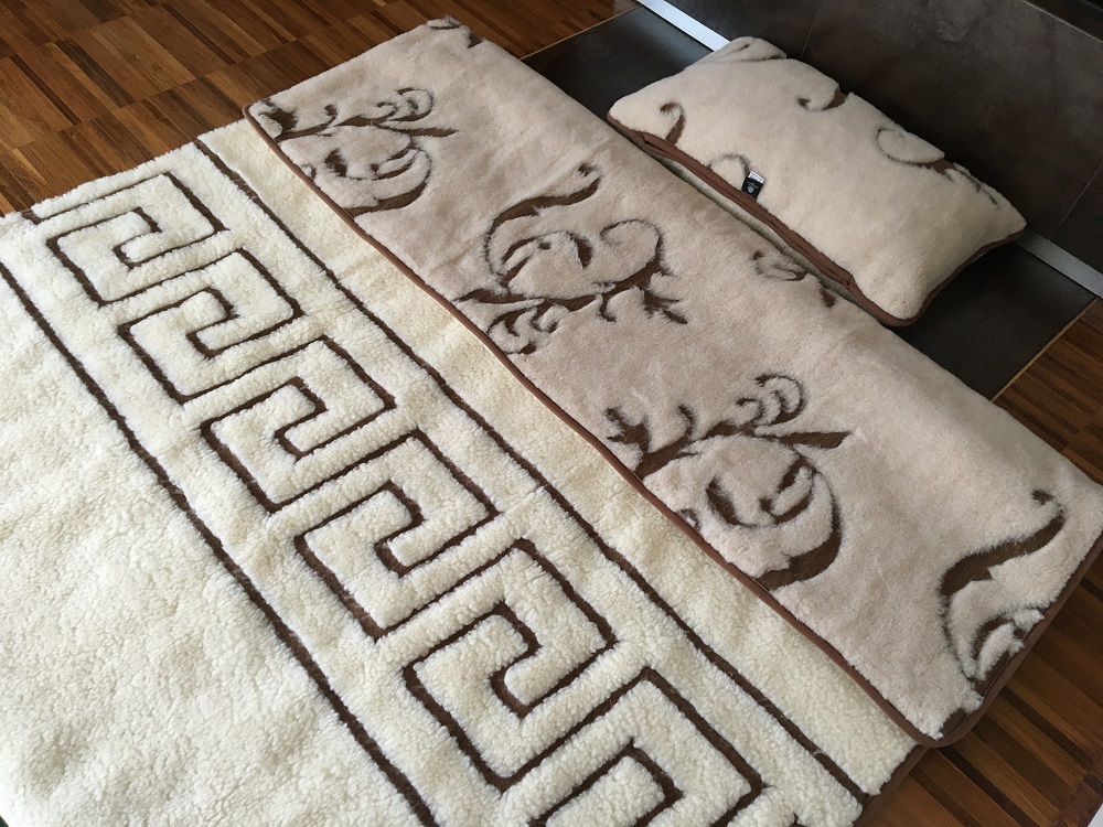 POŚCIEL WEŁNIANA CAMEL BOHO + MERYNOS TUMBLER GREKA 140x200 + MATERAC