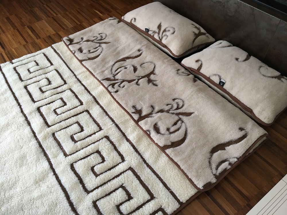 POŚCIEL WEŁNIANA CAMEL BOHO + MERYNOS TUMBLER GREKA 240x200 + PODKŁAD