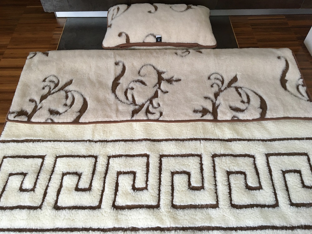 POŚCIEL WEŁNIANA CAMEL BOHO + MERYNOS TUMBLER GREKA 140x200 + MATERAC