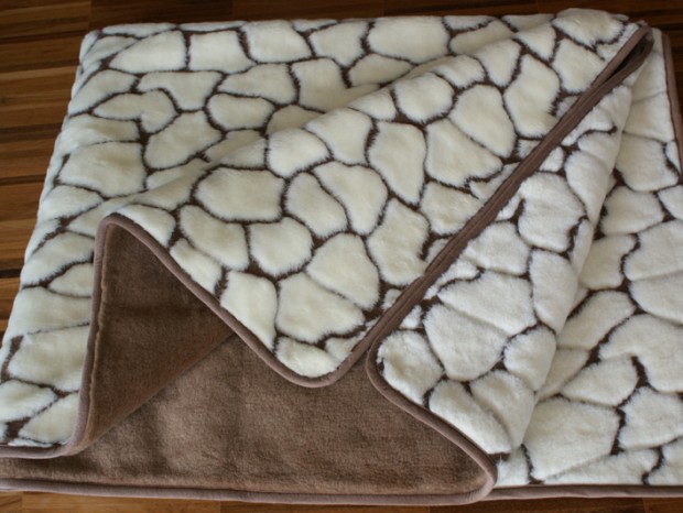 KOŁDRA WEŁNIANA KASZMIR GIRAFFE + CAMEL CIEMNY 140X200