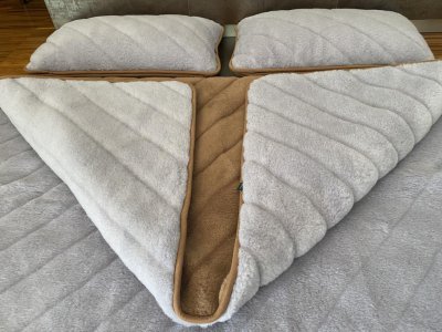 POŚCIEL WEŁNIANA ALPAKA SILVER PASY + CAMEL CIEMNY PASY 220x200 + MATERAC
