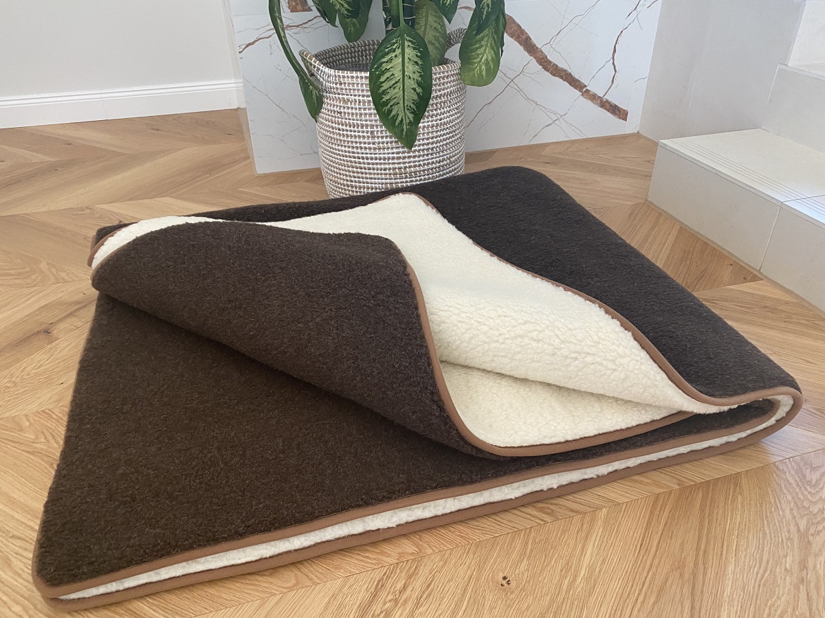 KOŁDRA WEŁNIANA MERYNOS SYBERIA DZIKI BRĄZ + MERYNOS TUMBLER 160X200