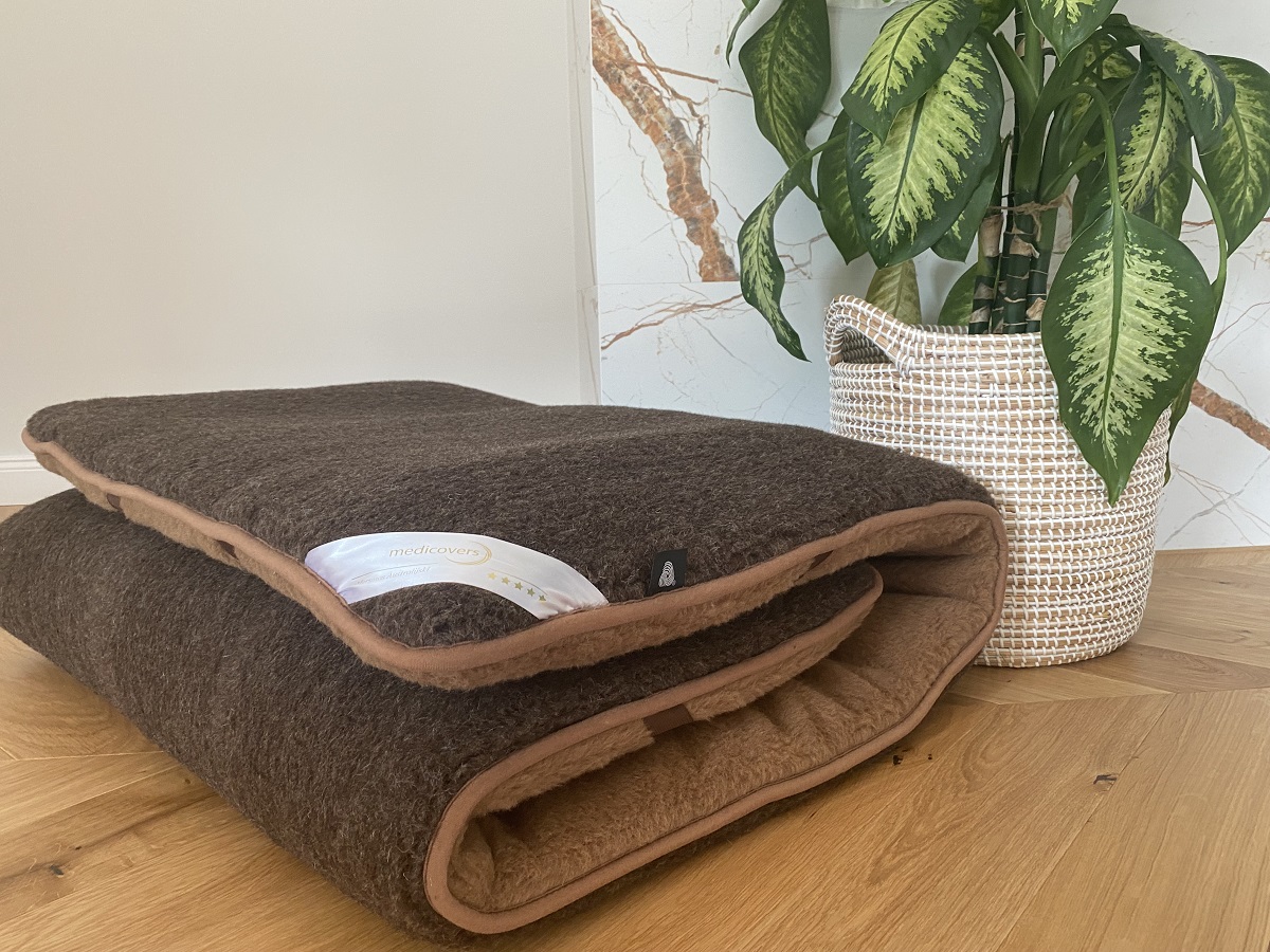 MATERAC WEŁNIANY MERYNOS DZIKI BRĄZ SYBERIA + CAMEL CIEMNY 180x200