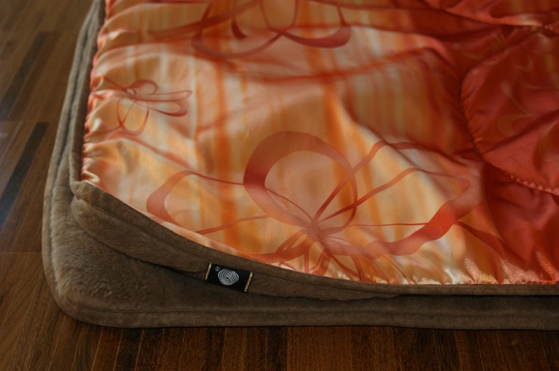 KOŁDRA WEŁNIANA CAMEL CIEMNY + SATYNA ORANGE 180X200