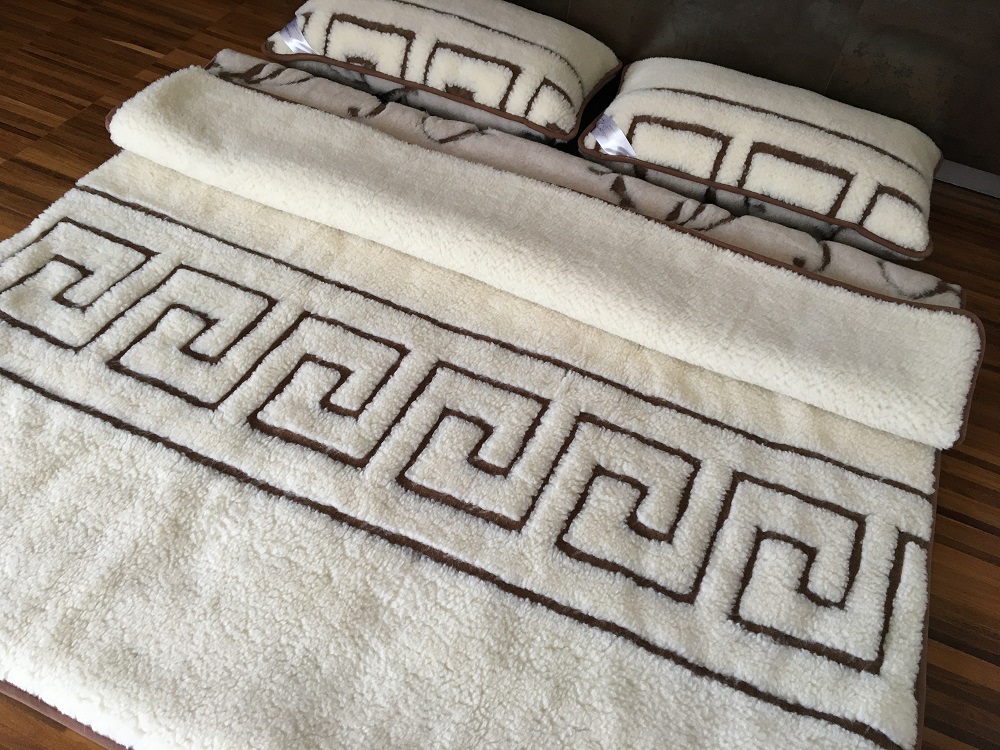 POŚCIEL WEŁNIANA CAMEL BOHO + MERYNOS TUMBLER GREKA 240x200 + PODKŁAD