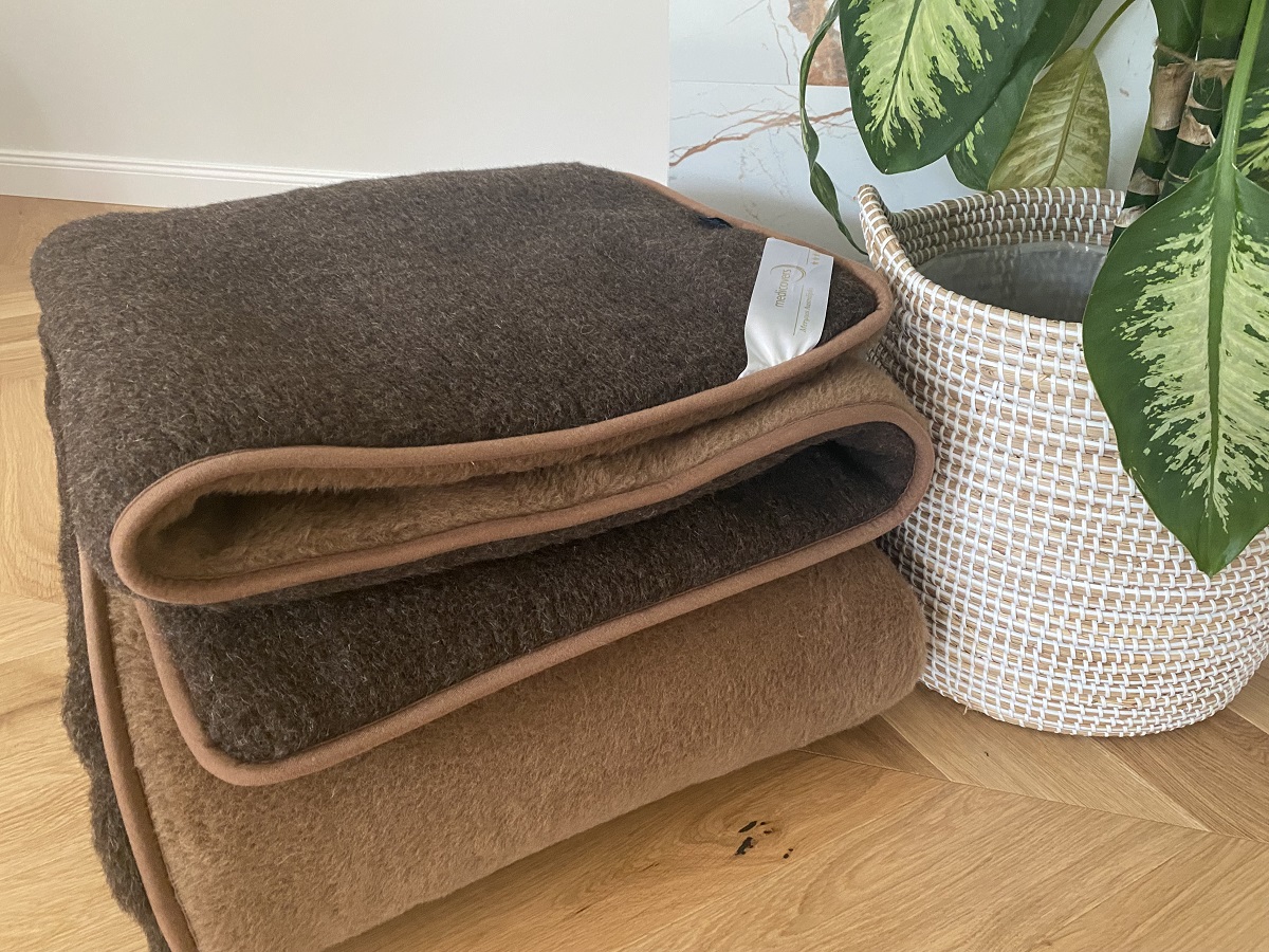 KOŁDRA WEŁNIANA MERYNOS SYBERIA DZIKI BRĄZ + CAMEL CIEMNY 200X200