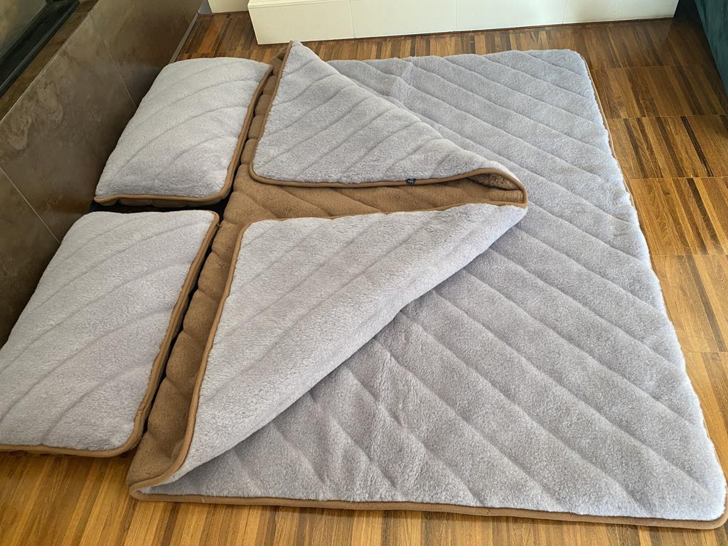 POŚCIEL WEŁNIANA ALPAKA SILVER PASY + CAMEL CIEMNY PASY 180x200 + PODKŁAD