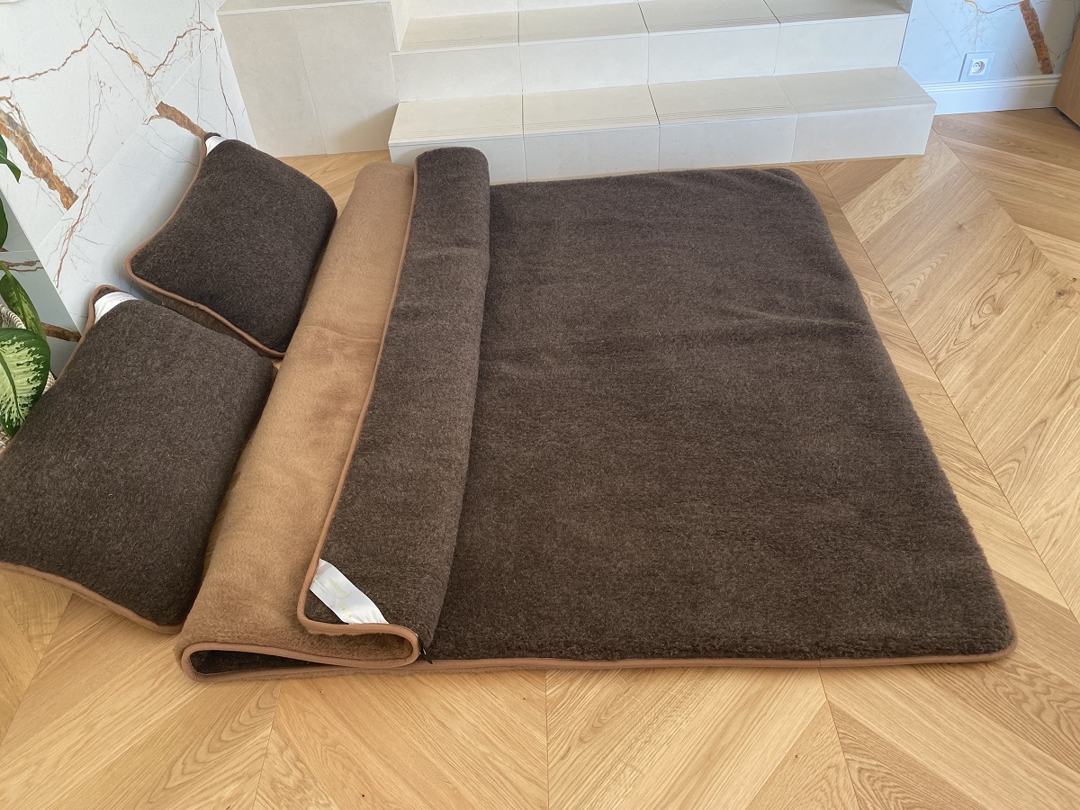 POŚCIEL WEŁNIANA MERYNOS SYBERIA DZIKI BRĄZ + CAMEL CIEMNY 200X200 + PODKŁAD