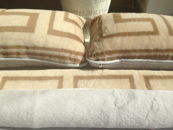POŚCIEL WEŁNIANA ALPAKA SILVER + CAMEL CAPPUCINO GREKA 160X200 + PODKŁAD
