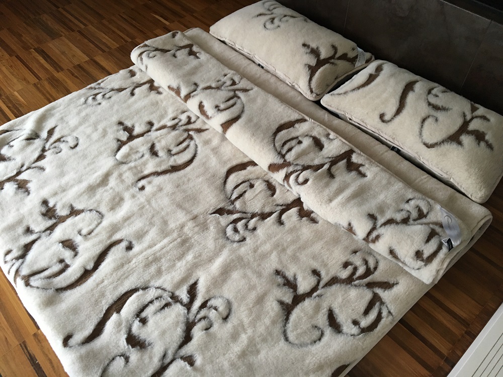 POŚCIEL WEŁNIANA CAMEL JASNY BOHO 160x200 + MATERAC