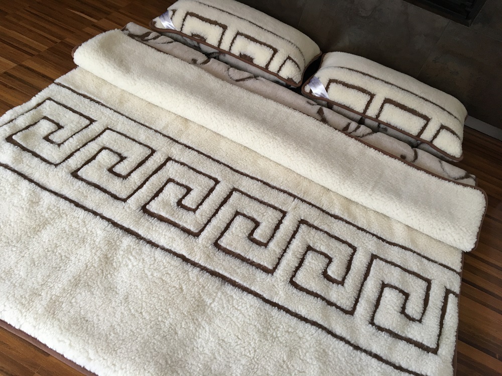 POŚCIEL WEŁNIANA CAMEL BOHO + MERYNOS TUMBLER GREKA 240x200 + PODKŁAD