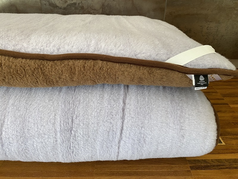 MATERAC WEŁNIANY ALPAKA SILVER + CAMEL CIEMNY 120X200