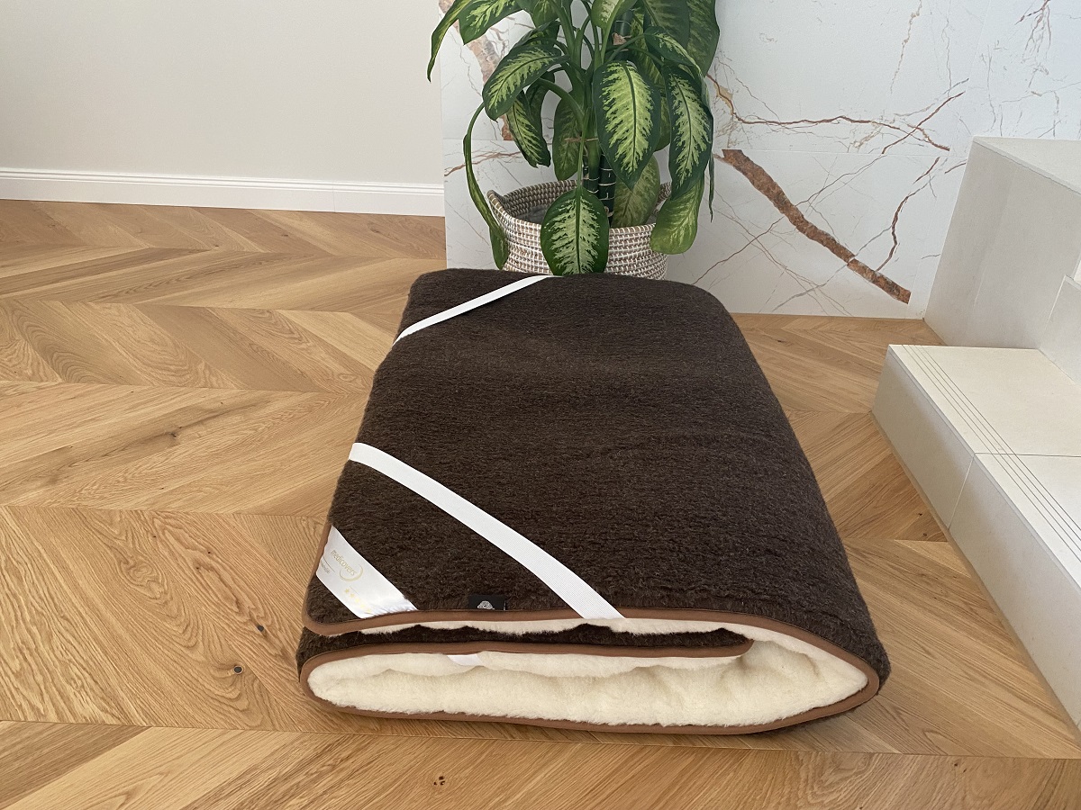 MATERAC WEŁNIANY MERYNOS DZIKI BRĄZ SYBERIA + KASZMIR CARO 180x200