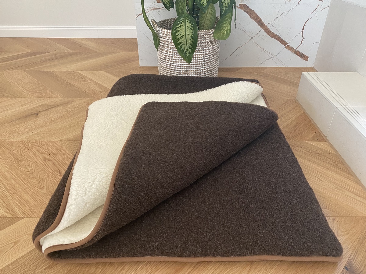 KOŁDRA WEŁNIANA MERYNOS SYBERIA DZIKI BRĄZ + MERYNOS TUMBLER 160X200