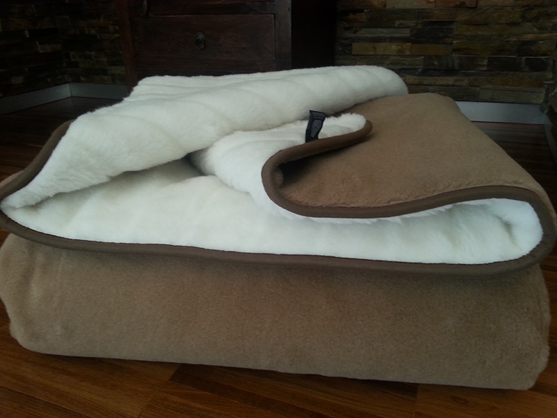 KOŁDRA WEŁNIANA CAMEL CIEMNY + KASZMIR LUX PASY 160X200