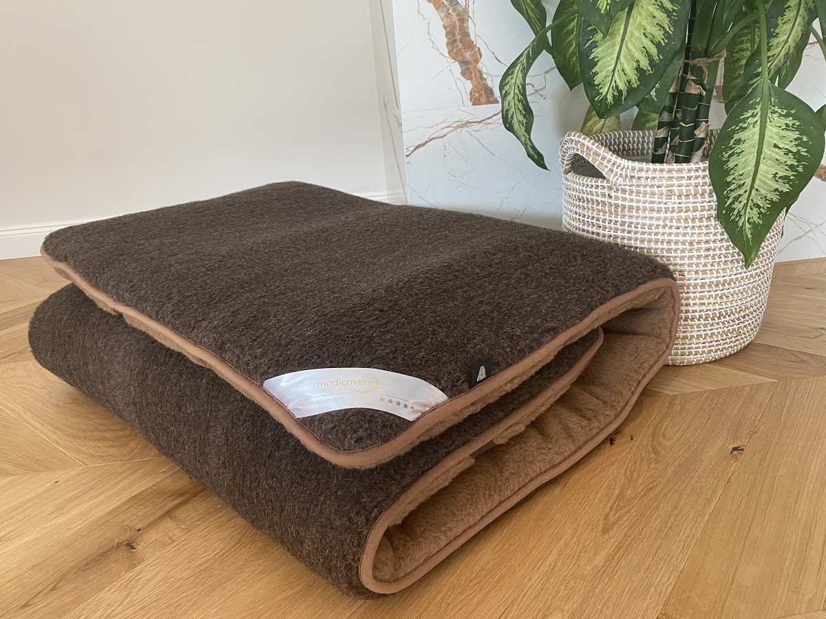 MATERAC WEŁNIANY MERYNOS DZIKI BRĄZ SYBERIA + CAMEL CIEMNY 180x200