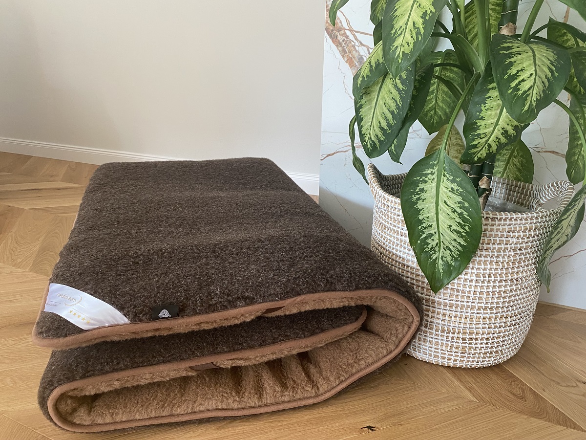 MATERAC WEŁNIANY MERYNOS DZIKI BRĄZ SYBERIA + CAMEL CIEMNY 180x200