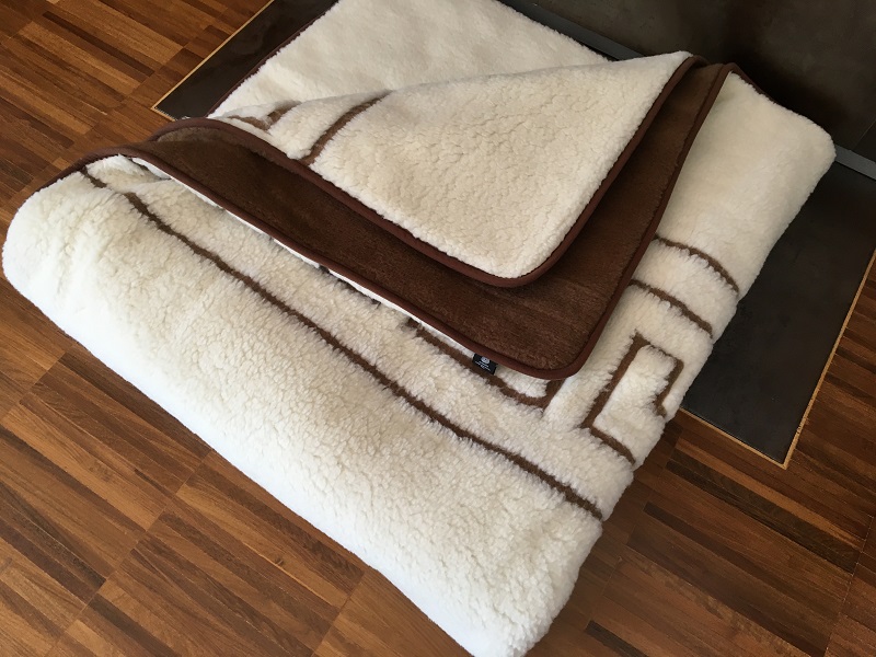 KOŁDRA Z WEŁNY MERYNOS GREKA + CAMEL CIEMNY 160x200