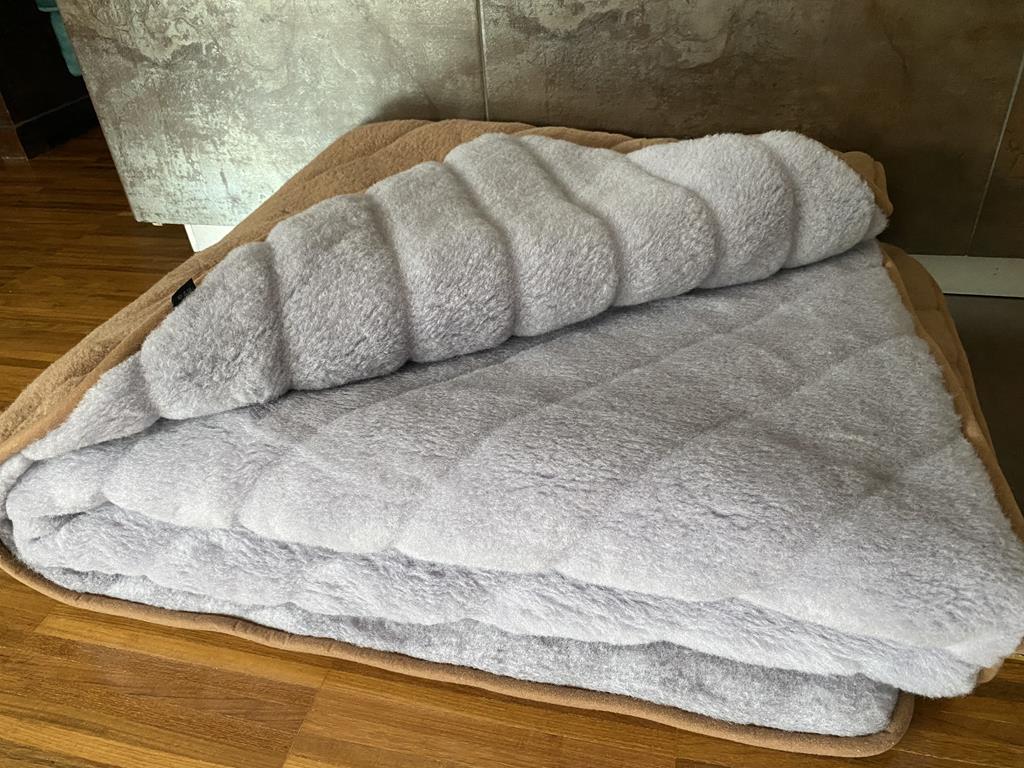 KOŁDRA Z WEŁNY ALPAKI SILVER PASY + CAMEL CIEMNY PASY 180x200