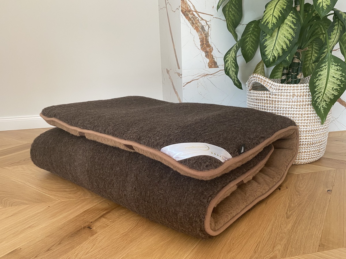 MATERAC WEŁNIANY MERYNOS DZIKI BRĄZ SYBERIA + CAMEL CIEMNY 180x200