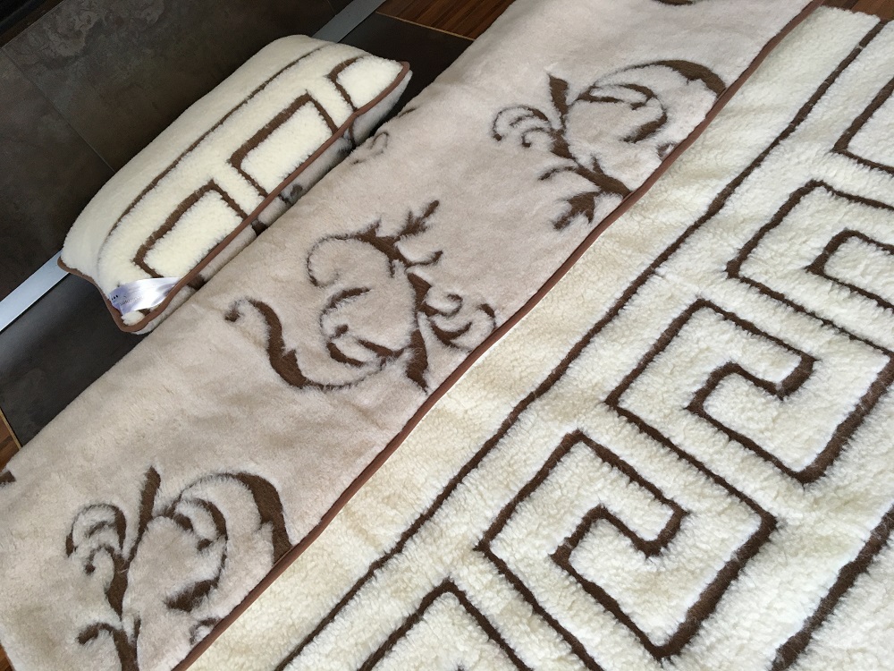 POŚCIEL WEŁNIANA CAMEL BOHO + MERYNOS TUMBLER GREKA 140x200 + MATERAC