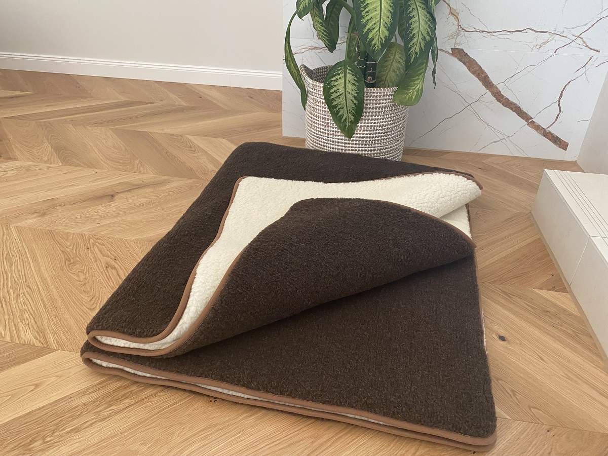 KOŁDRA WEŁNIANA MERYNOS SYBERIA DZIKI BRĄZ + MERYNOS TUMBLER 160X200