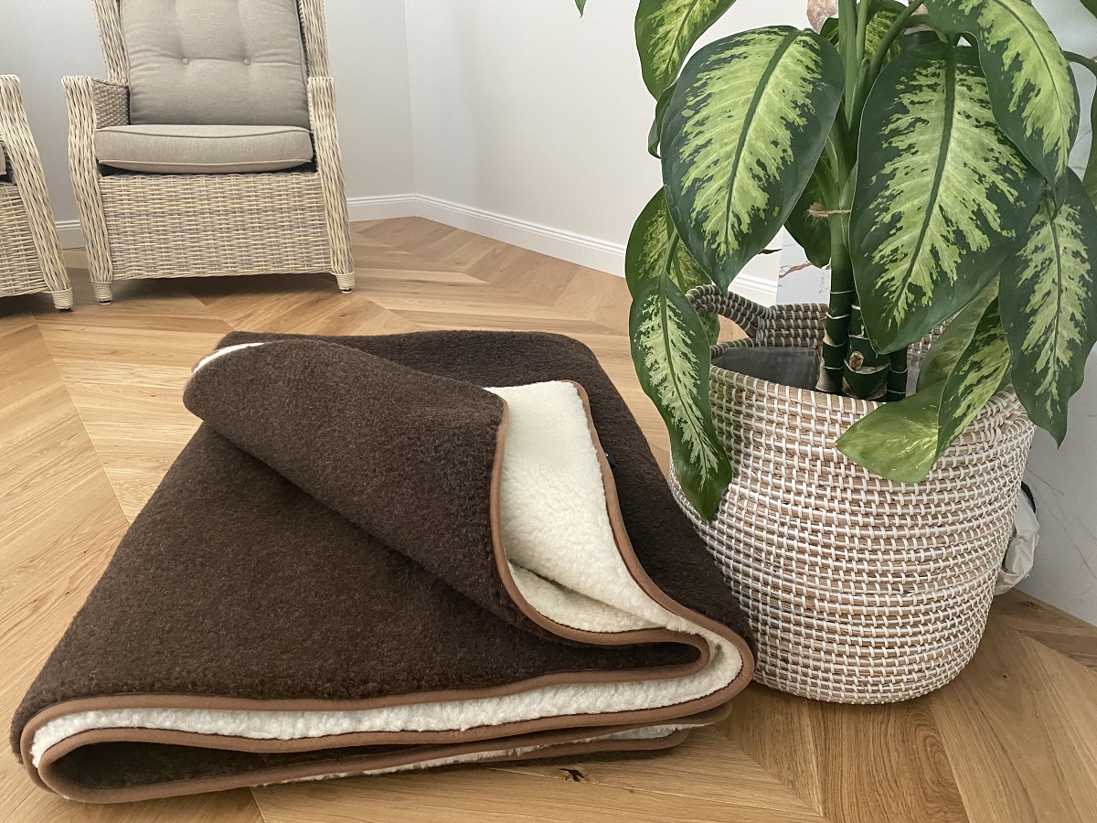 KOŁDRA WEŁNIANA MERYNOS SYBERIA DZIKI BRĄZ + MERYNOS TUMBLER 160X200