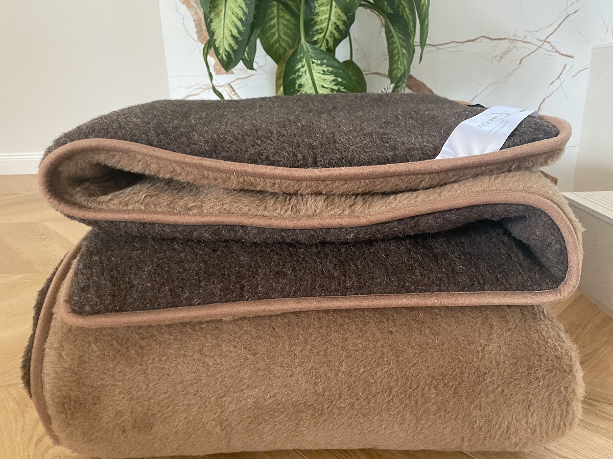 KOŁDRA WEŁNIANA MERYNOS SYBERIA DZIKI BRĄZ + CAMEL CIEMNY 200X200