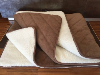 KOŁDRA WEŁNIANA CAMEL CIEMNY PASY + MERYNOS TUMBLER 140x200