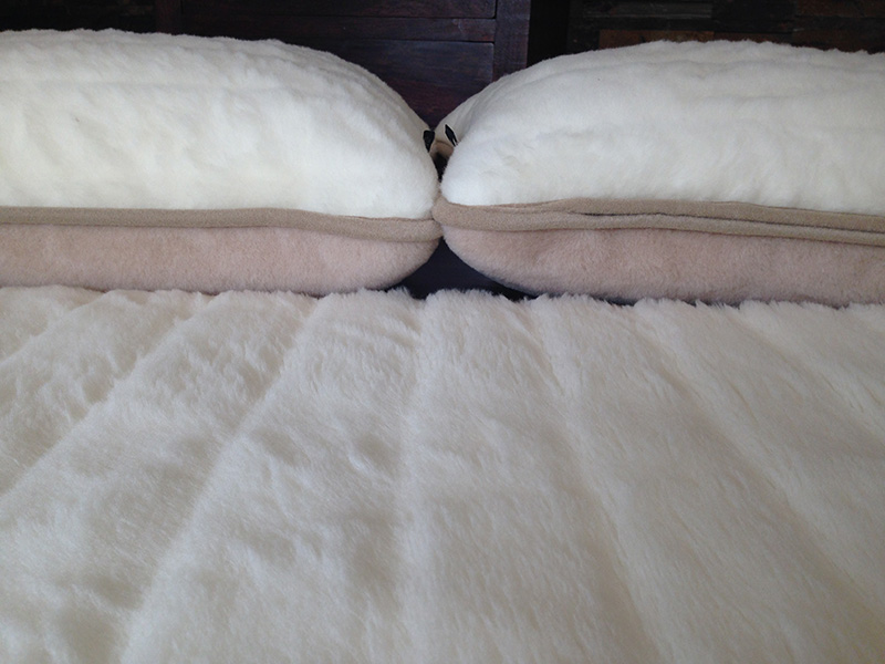 POŚCIEL WEŁNIANA CAMEL JASNY CAPPUCCINO + KASZMIR LUX PASY 240x200 + MATERAC